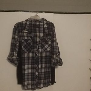 Plaid v-neck button down